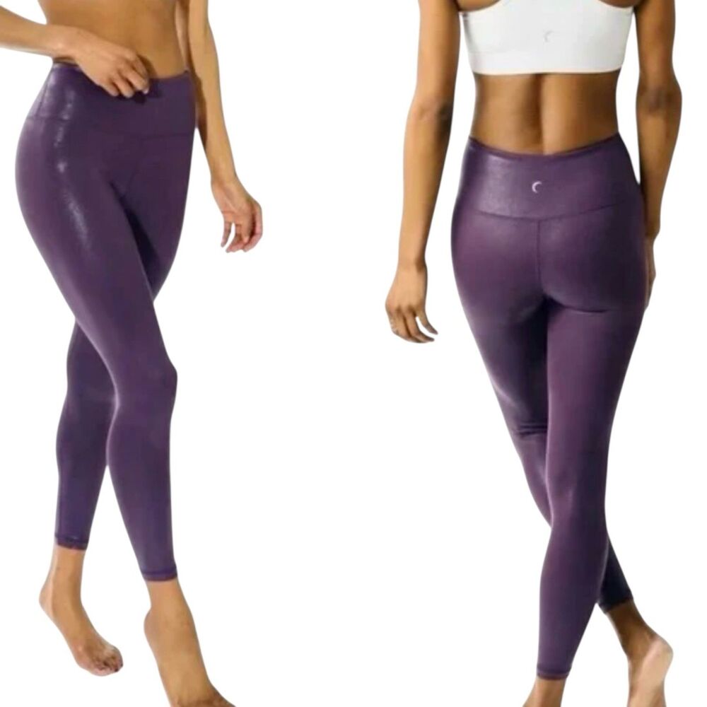 ZYIA Plum Metallic Plus Light n Tight Hi-Rise 7/8 Leggings Size 12 Activewear